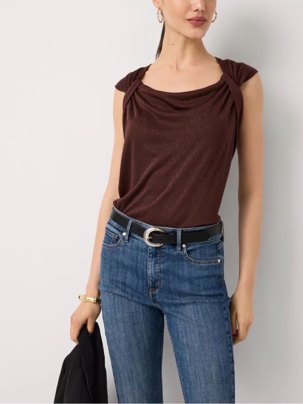 2 NWT's WHBM Metallic Knit Tank with Stylish Twist Detail on Shoulders Shimmery - Picture 6 of 14